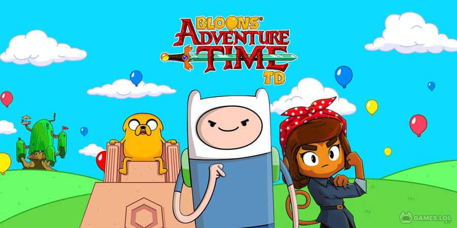 The Official Picture of Bloons Adventure Time TD with its characters, One of best tower defense games for pc.