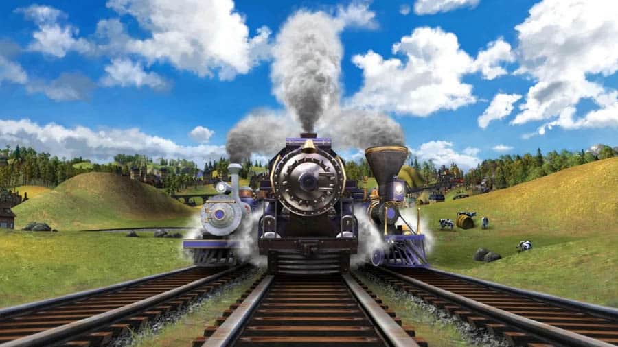 A main photo of the game, featuring the train and the gameplay.