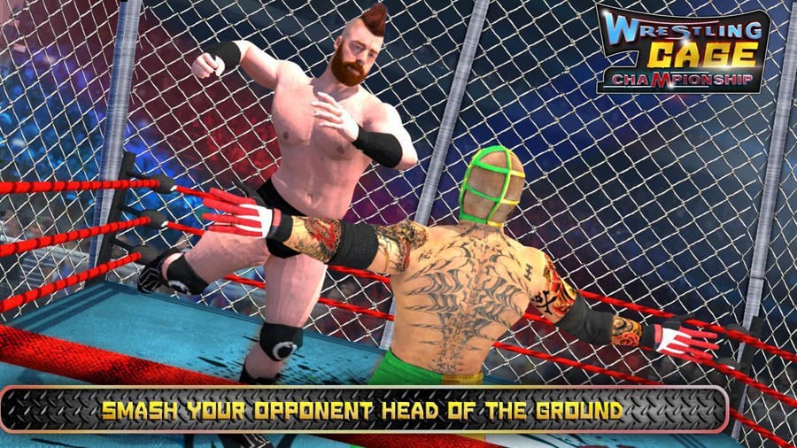 in game Picture of Wrestling Cage Championship with its characters, One of best wrestling games for android.