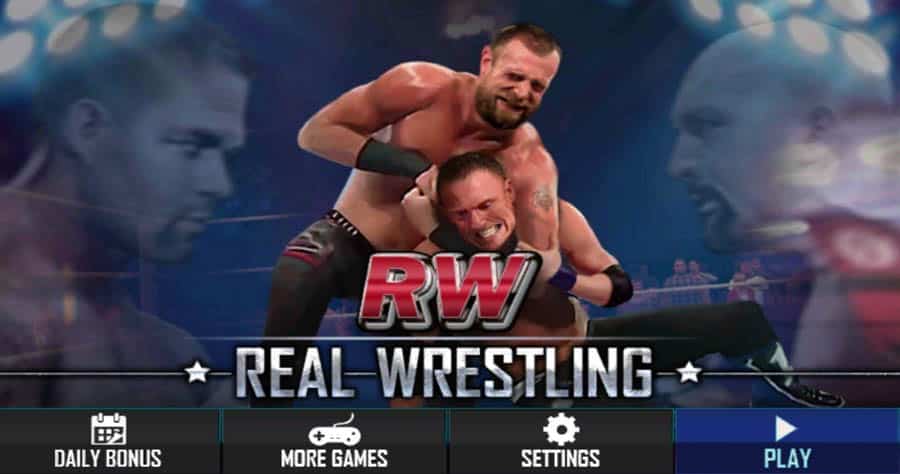 in game Picture of Real Wrestling 3-D with its characters, One of best wrestling games for android.