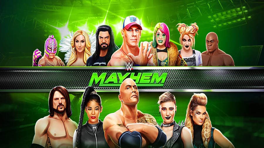 The Official Picture of WWE Mayhem with its characters, One of best wrestling games for ios.