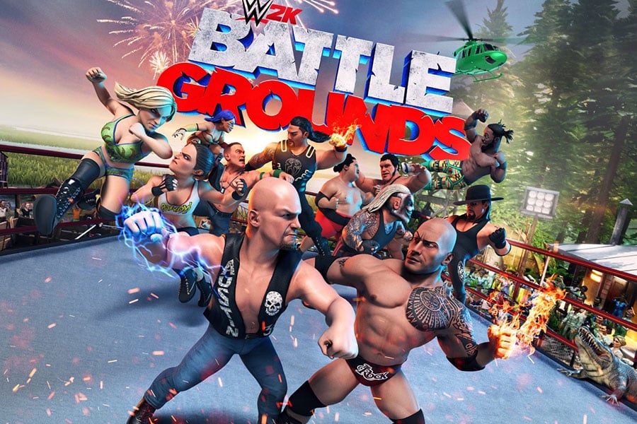 An official picture of WWE 2K Battlegrounds. one of the best wrestling games on PS5.