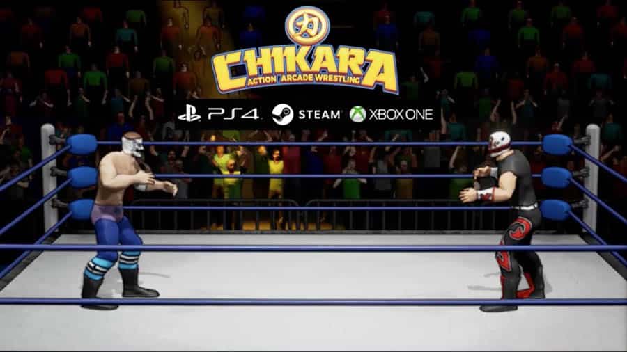 A picture of the game, showing two characters wrestling.