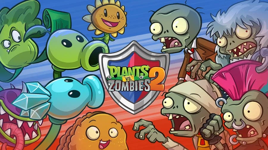 The Official Picture of Plants vs. Zombies 2 with its characters, One of best zombie games on ios.