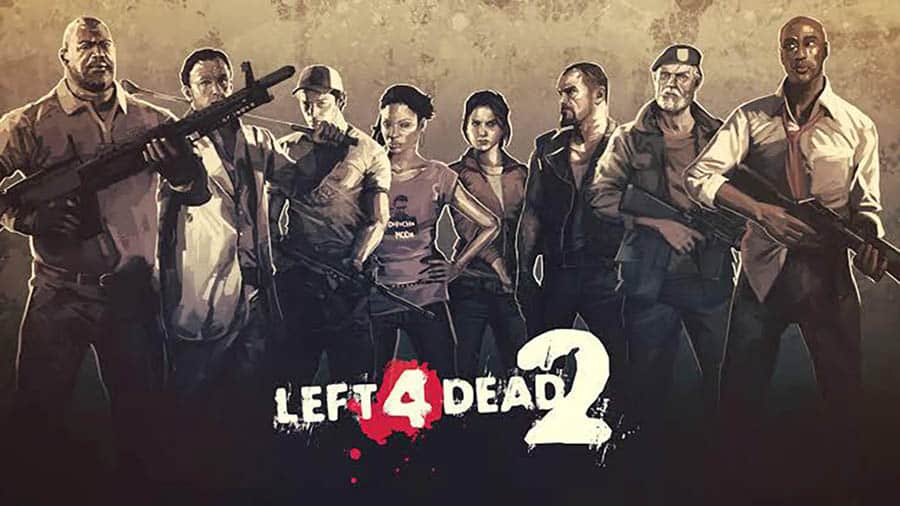 The Official Picture of Left 4 Dead 2 with its characters, One of best zombie games on Steam.