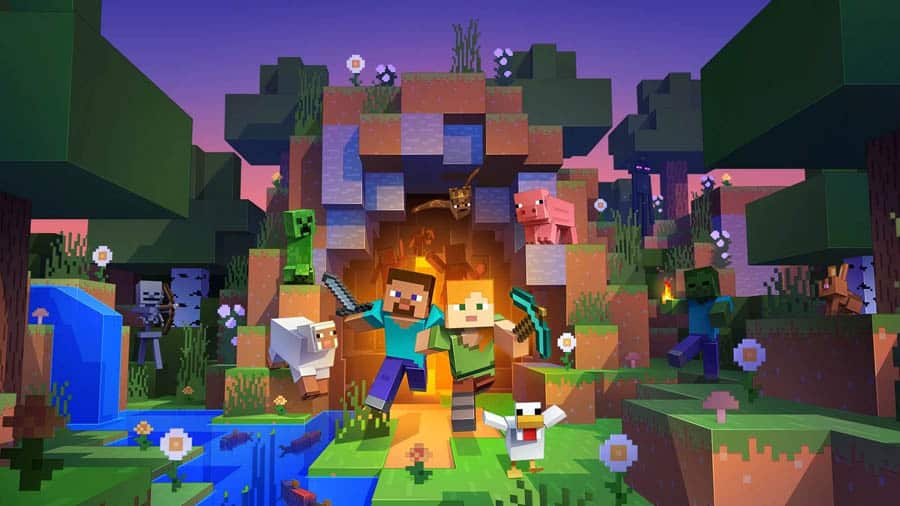 The Official Picture of Minecraft with its characters, One of popular games on youtube.