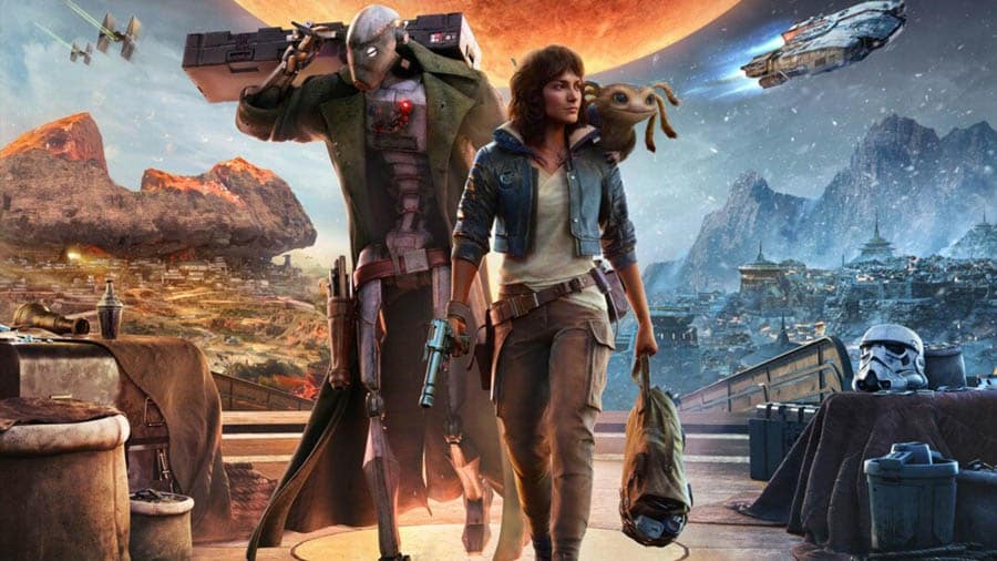 The Official Picture of Star Wars Outlaws with its characters, One of upcoming triple a games xbox.