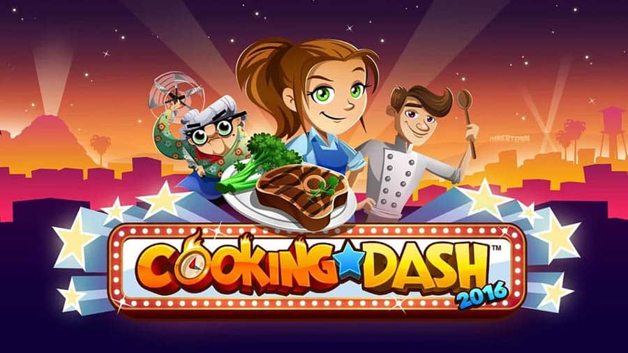 The Official Picture of Cooking Dash with its characters, One of best cooking games for chromebook.