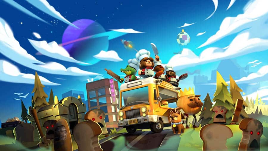 The Official Picture of Overcooked! 2 with its characters, One of best cooking games for pc.