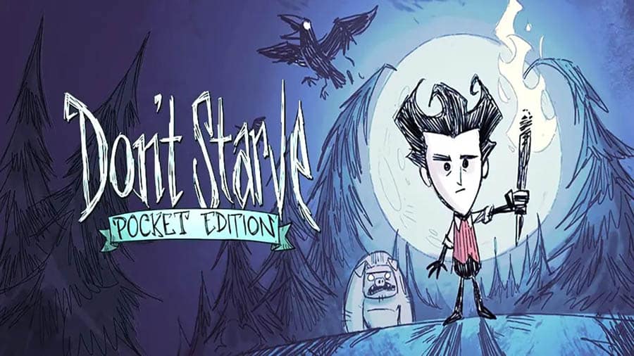 The Official Picture of Don't Starve: Pocket Edition with its character, One of best forest survival games for chromebook.