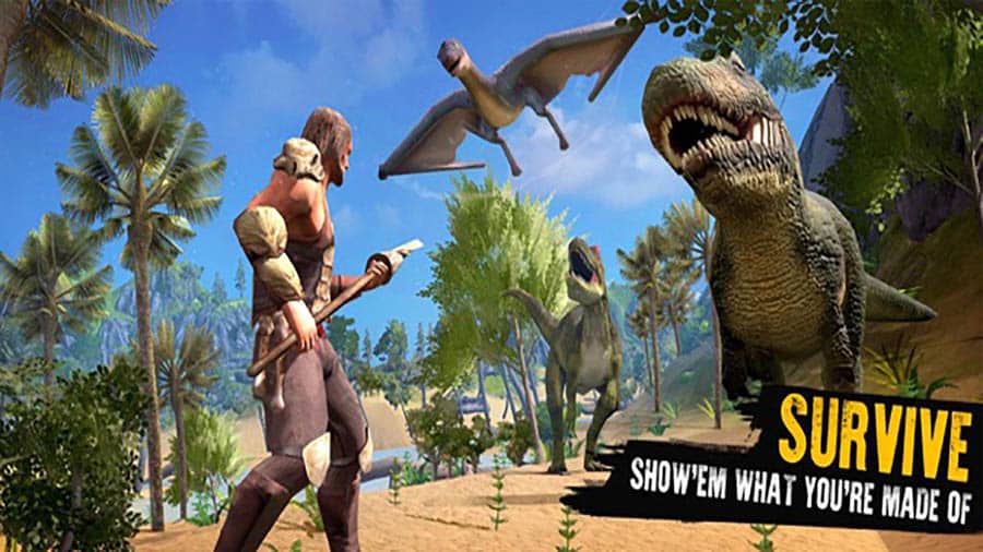 The Official Picture of Jurassic Survival Island with its character, One of best forest survival games for ios.