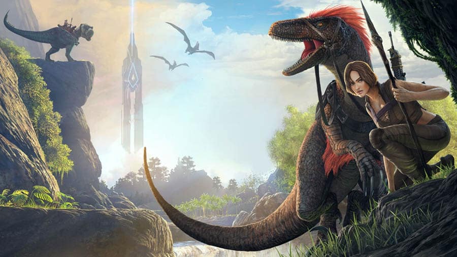 The Official Picture of ARK: Survival Evolved with its character, One of best forest survival games for ps5.