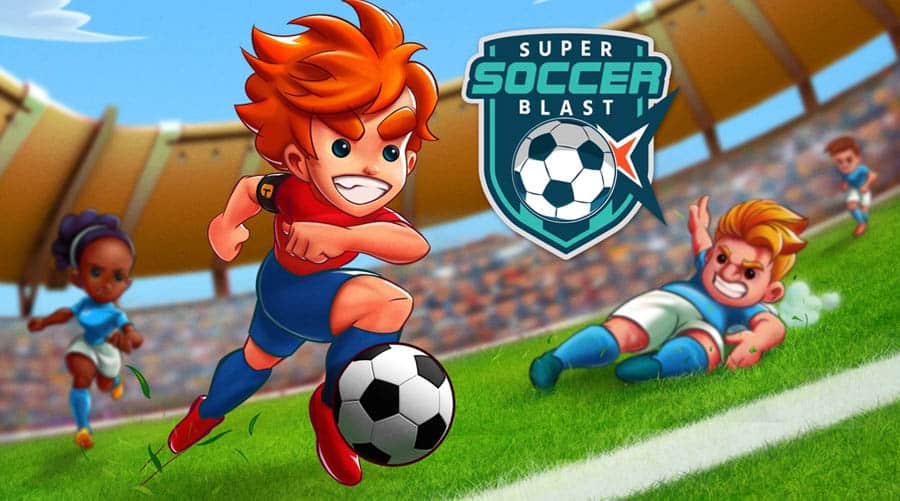 The official cover of Super Soccer Blast, one of the best futsal games for switch.