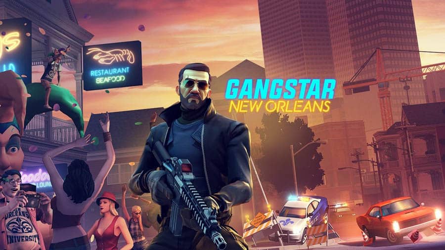 The Official Picture of Gangstar New Orleans with its character, One of best gangster games for ios.