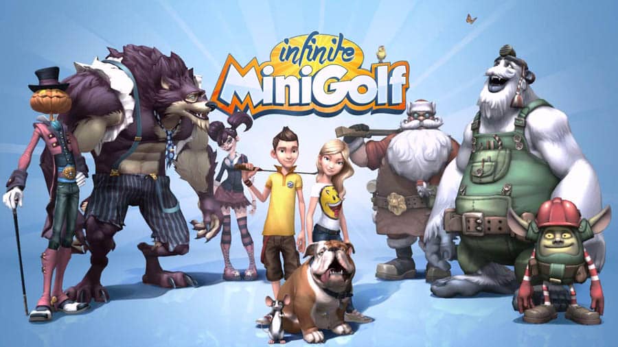 The Official Picture of Infinite Minigolf with its characters, One of best golf games for switch.