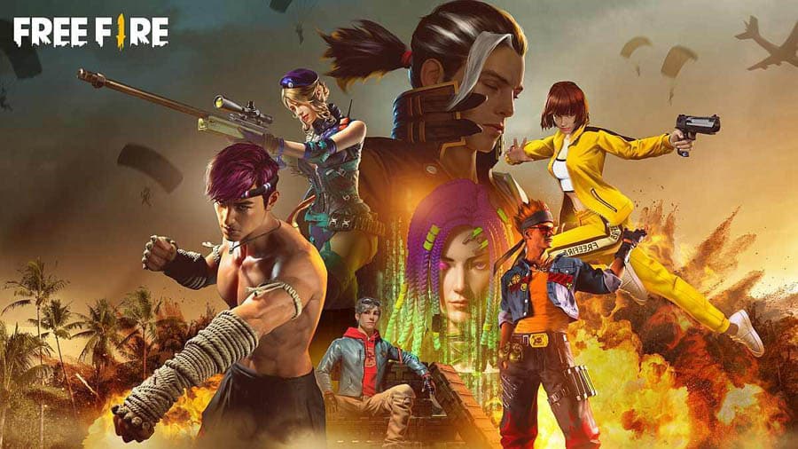 The Official Picture of Garena Free Fire with its characters, One of best multiplayer games for Android.