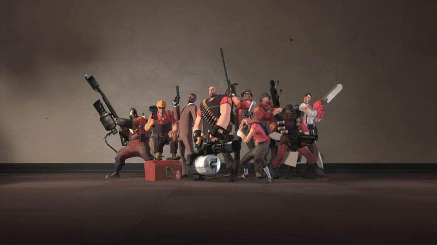 The Official Picture of Team Fortress 2 with its characters, One of best multiplayer games on Steam.