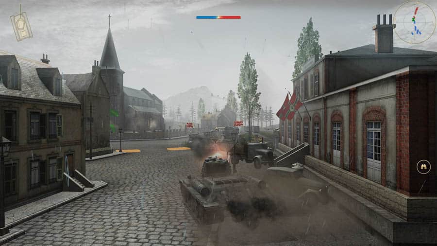 A picture of the game, featuring its gameplay and a tank.