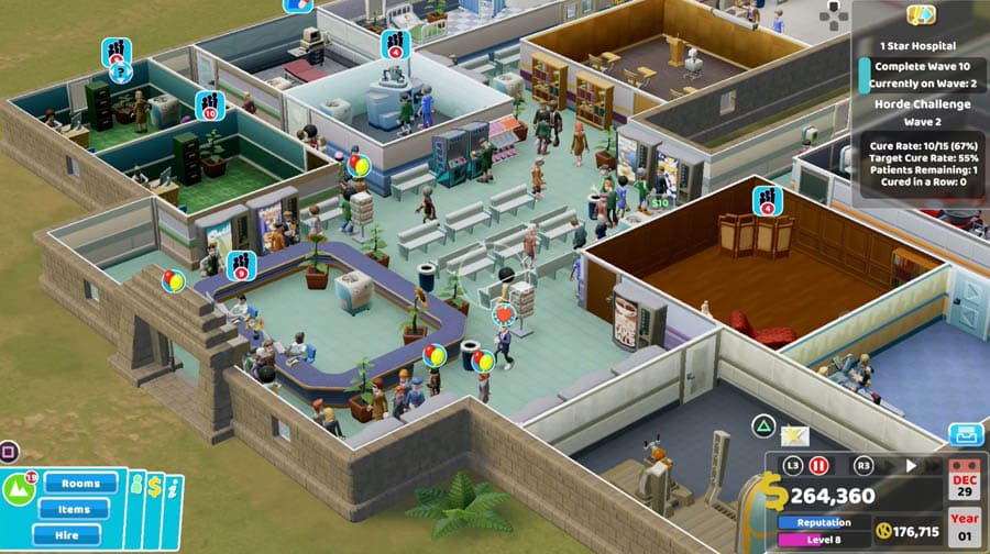 A picture of Two Point Hospital, one of the best life simulation games for PS4.