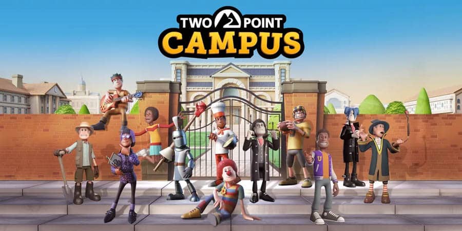 The Official Picture of Two Point Campus with its characters, One of life simulation games PS5.