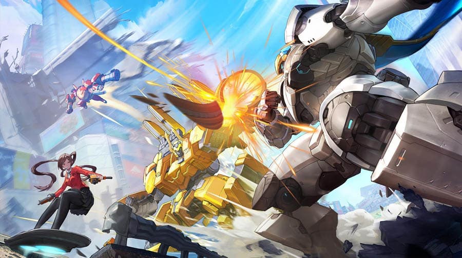 The Official Picture of Super Mecha Champions with its Characters, One of the best battle royale games for Android.