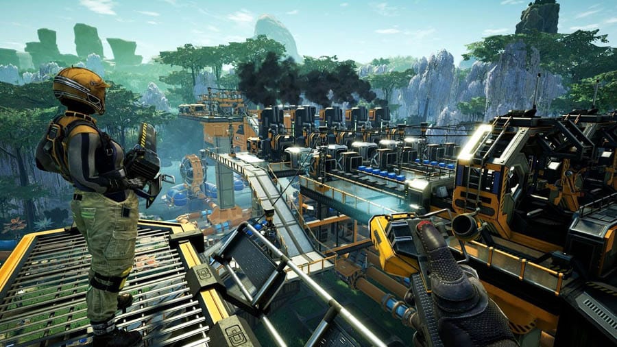 A picture of Satisfactory, one of the best building games for PC.