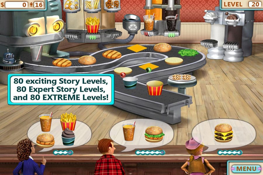 in game Picture of Burger Shop with its characters, One of best cooking games for chromebook.