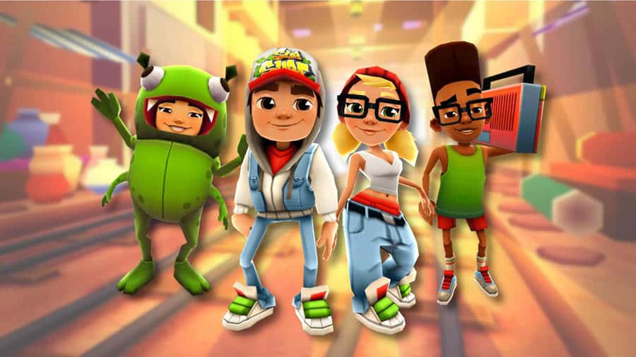 A wallpaper of Subway Surfers, one of the best light games for ios.