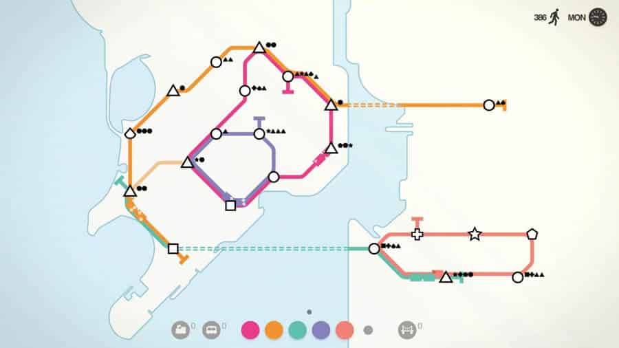 A picture of Mini Metro, one of the best light games for mac.