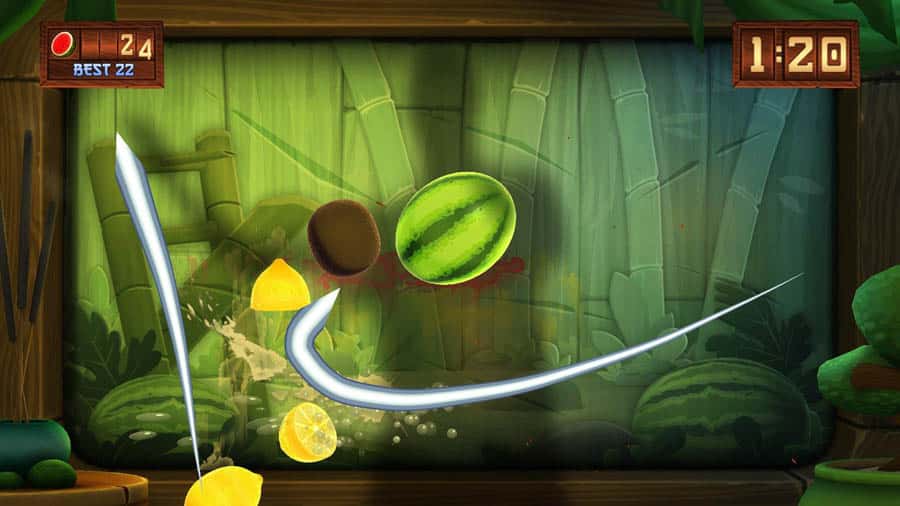 A main picture of Fruit Ninja Kinect 2, one of the best light games for xbox.