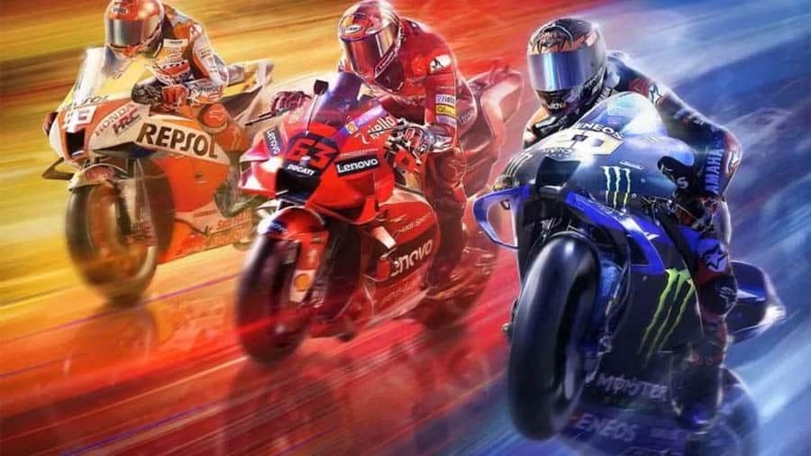 A wallpaper of MotoGP Racing ’22, one of the best motorcycle games for chrombook.