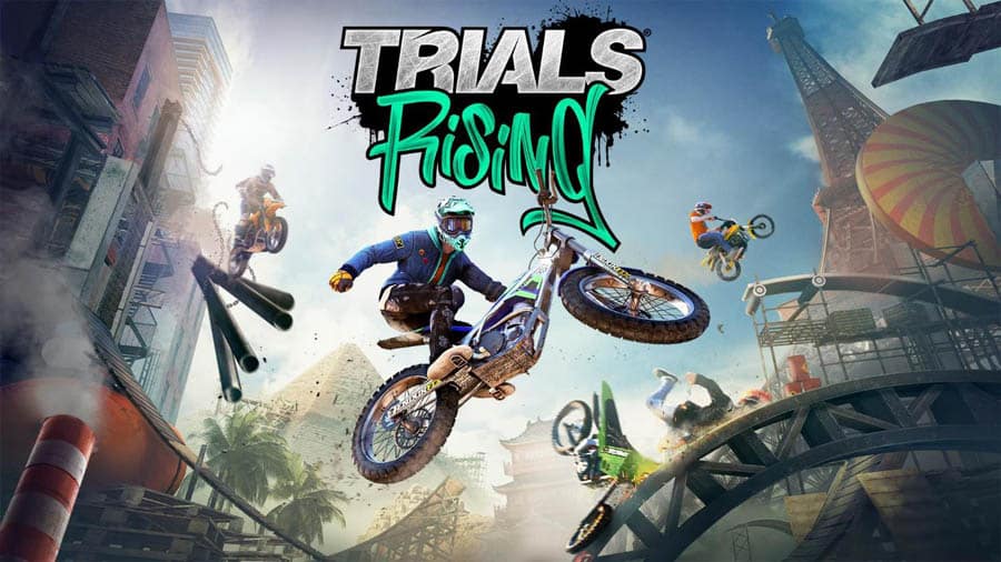 A wallpaper of Trials Rising, one of the best motorcycle games for pc.