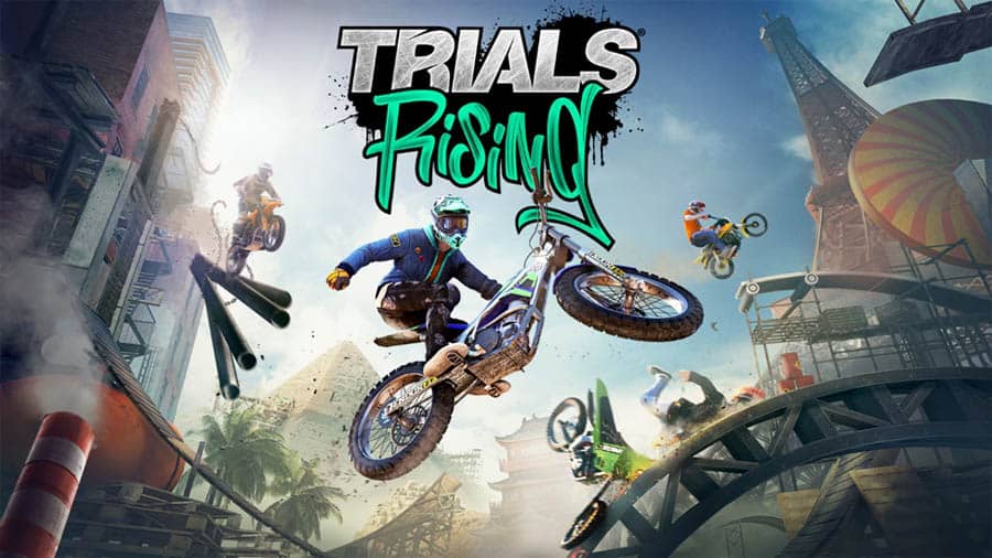 A wallpaper of Trials Rising, one of the best motorcycle games for ps5.