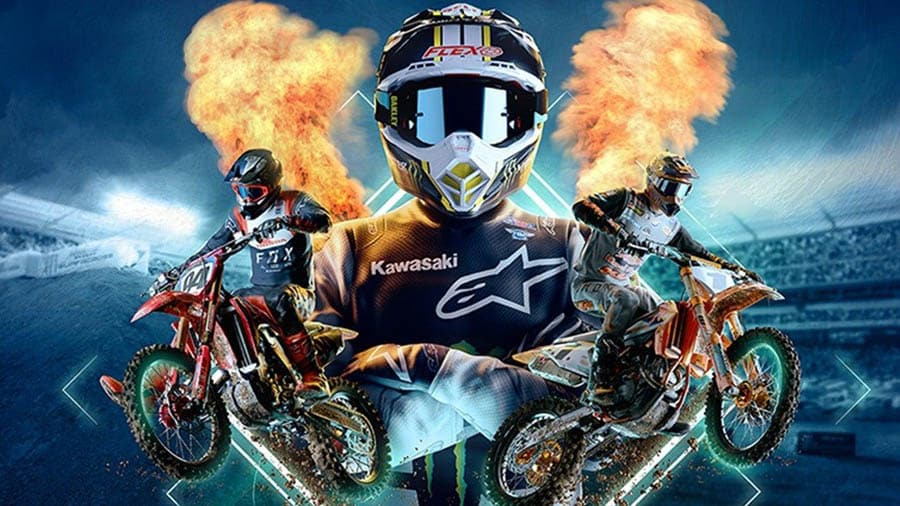 An official photo of Supercross 4, one of the best motorcycle games for xbox.