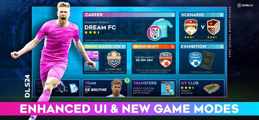 The Official Picture of Dream League Soccer 2024 Featuring Great Players Like Kevin De Bruyne.