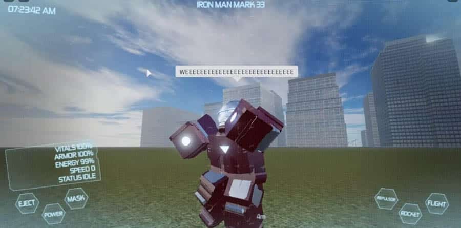 A wallpaper of Iron Man Simulator 2, one of the best Iron Man games for Roblox.