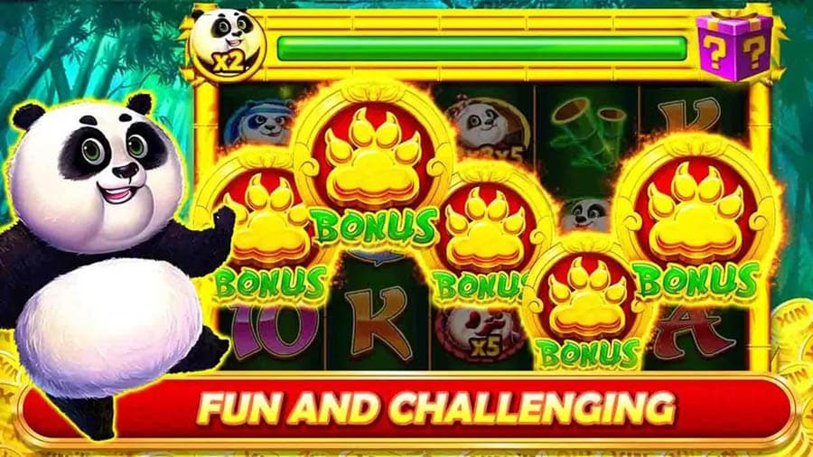 A wallpaper of Panda Slots: Free Slots Casino, one of the best slot games for Chromebook.