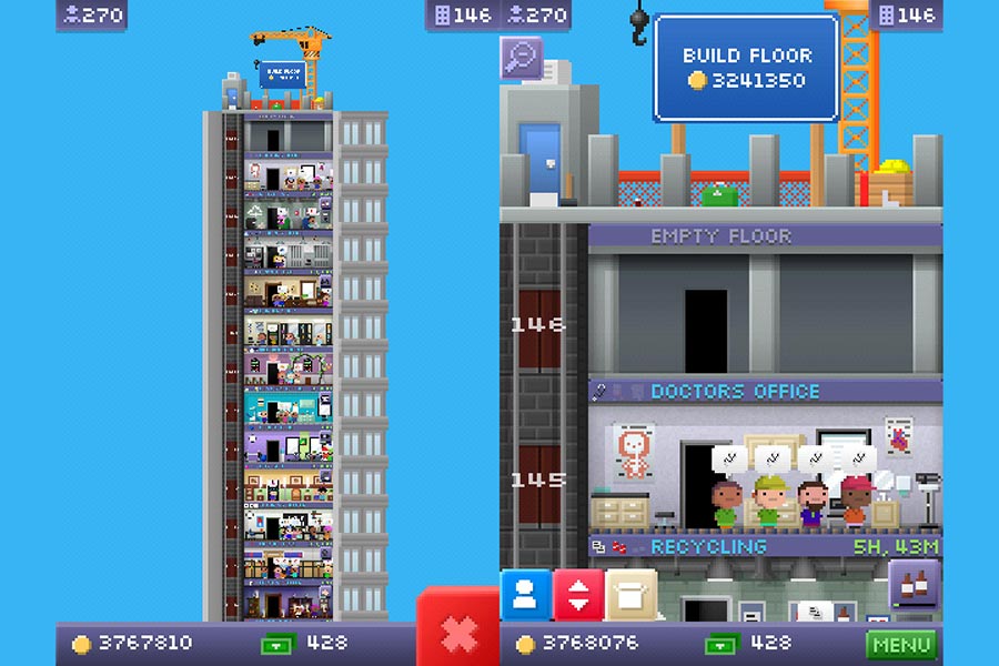 A wallpaper of Tiny Tower, one of the best time management games for Android.