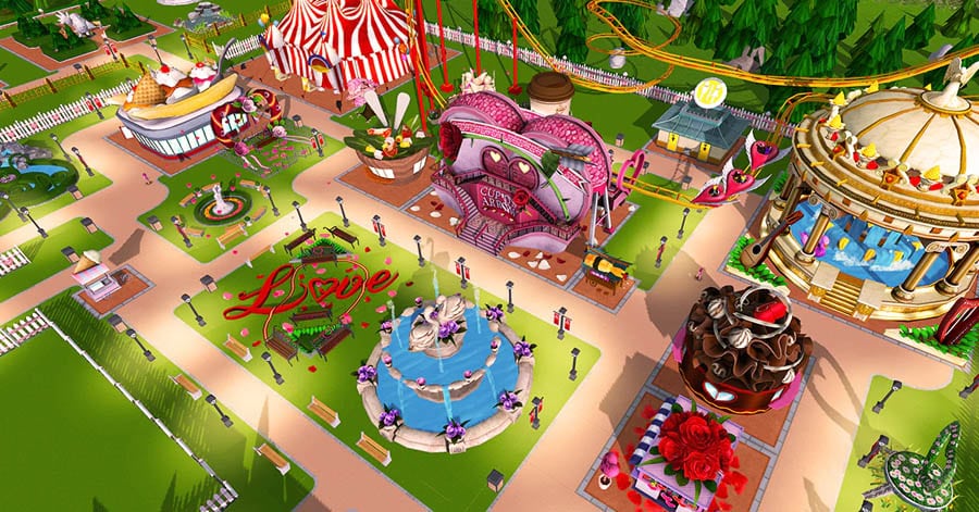 A wallpaper of RollerCoaster Tycoon Touch, one of the best time management games for iOS.