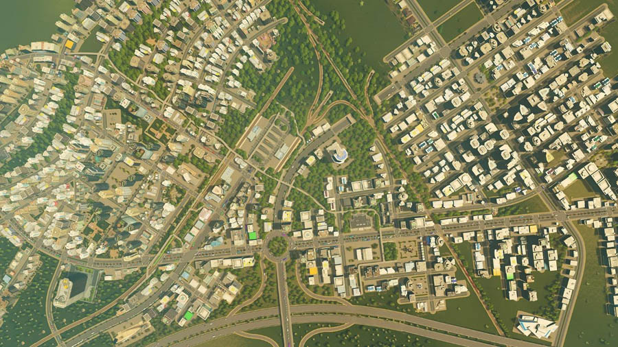 A wallpaper of Cities: Skylines, one of the best time management games for pc.