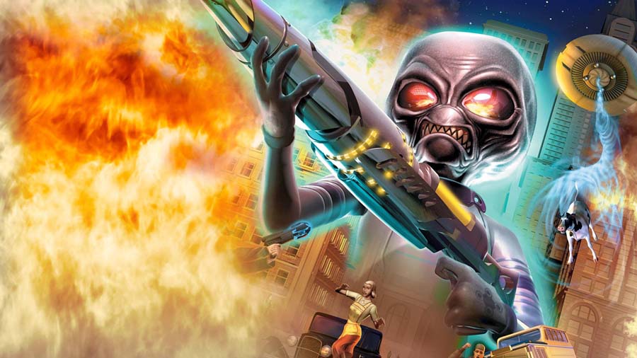 A wallpaper of Destroy All Humans! 2, one of the best Alien games for PS4.