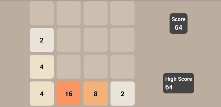 A picture of 2048, one of the best Brain games for Android.